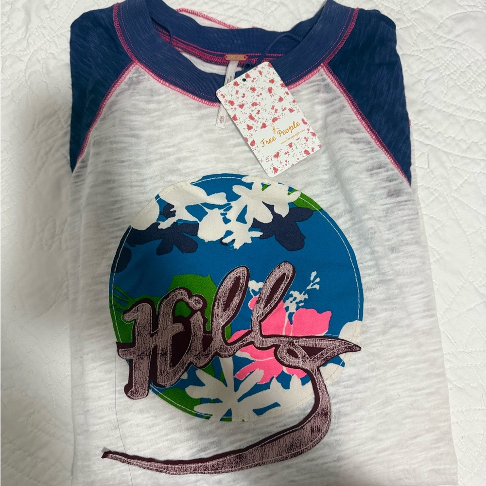 Free People Kids Navy and White Long Sleeve Tee
